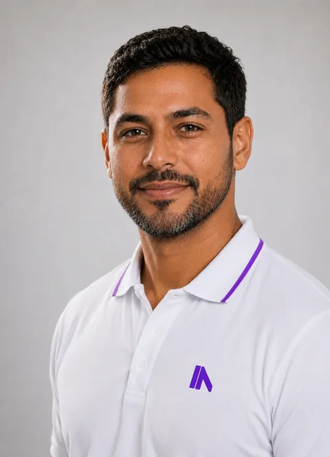 Bruno, agente de gestão da NoBoring, em retrato de estúdio com uniforme
